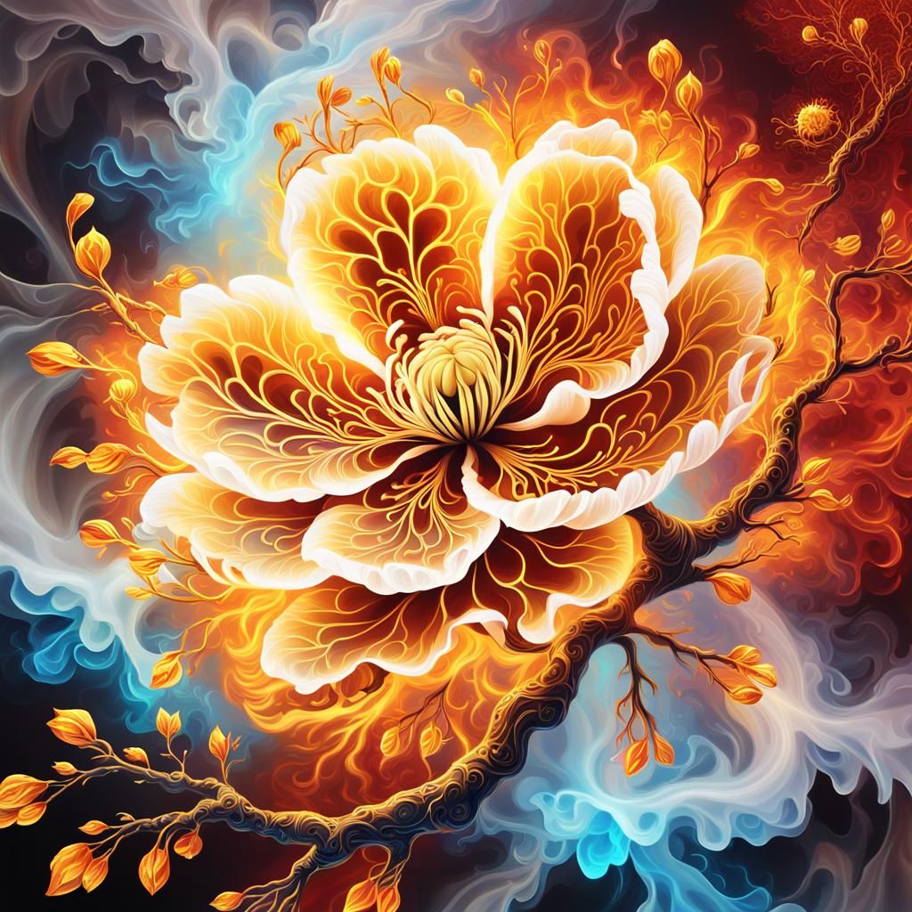 Golden Sakura Blossom with Fire Tendrils