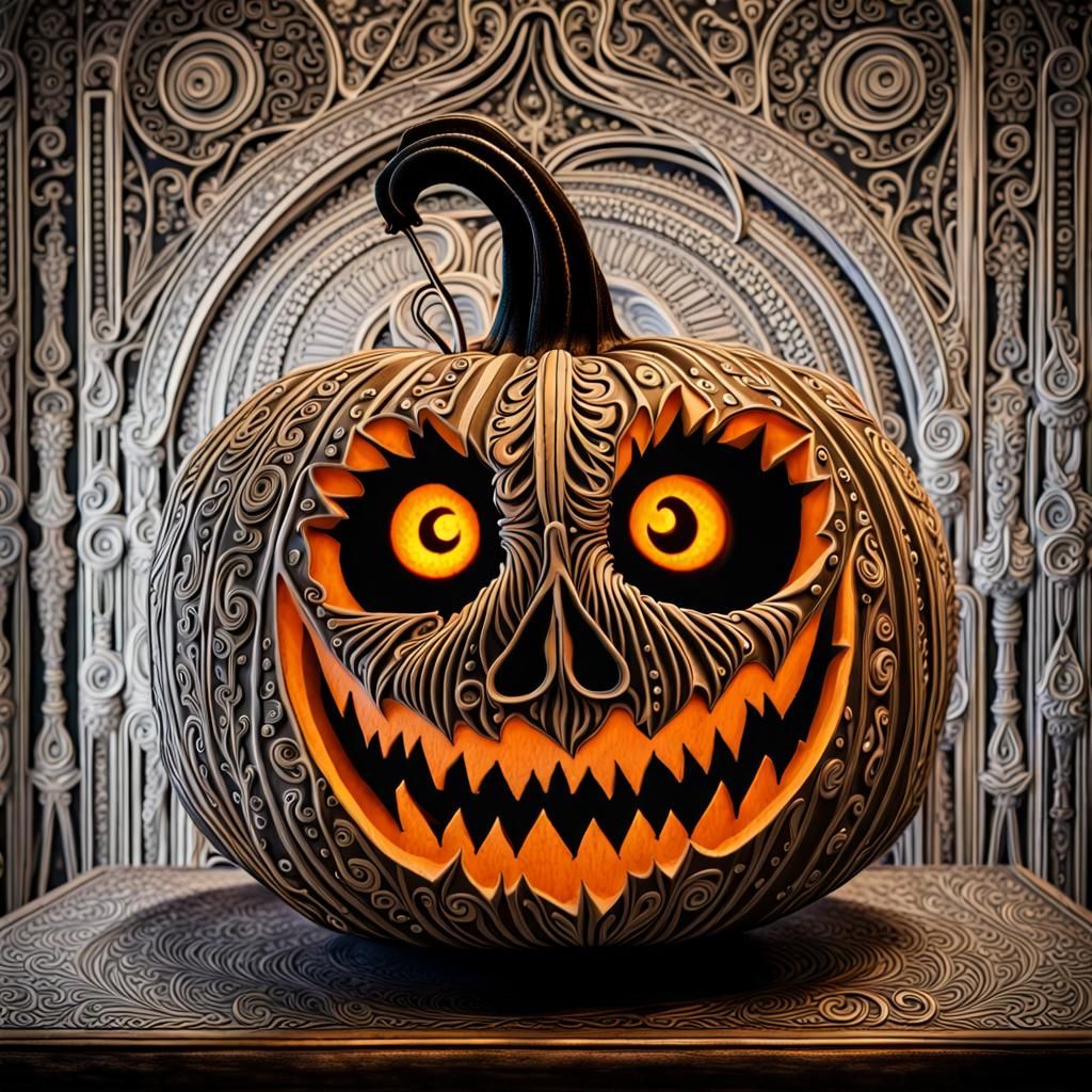 Beetlejuice Carved Ethnic Pumpkin in Burtonesque Style
