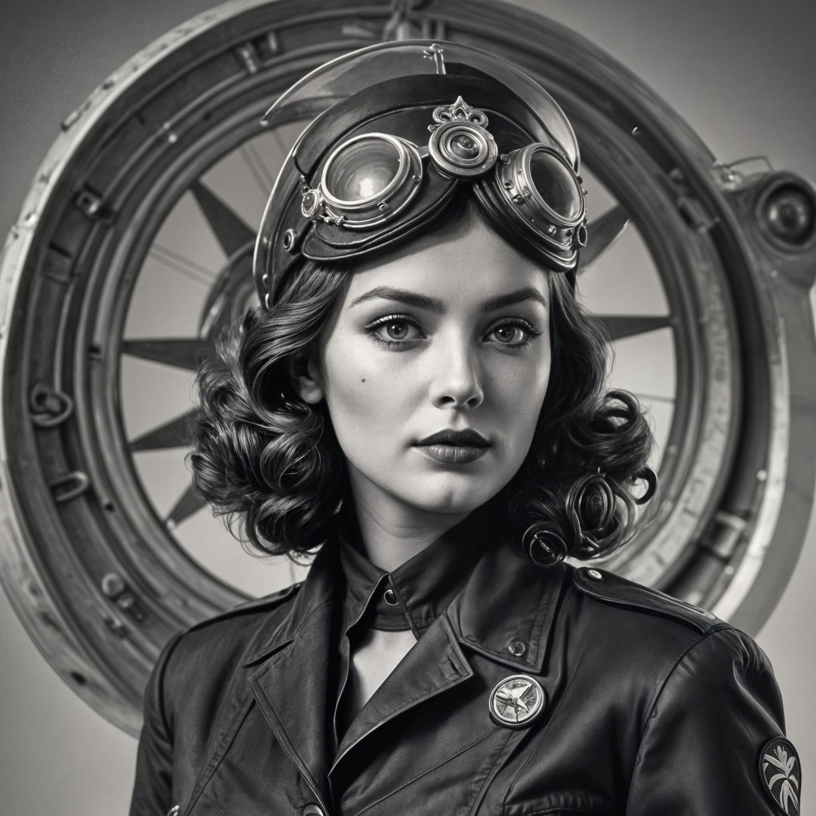 1940s Female Pilot - Monochromatic Art