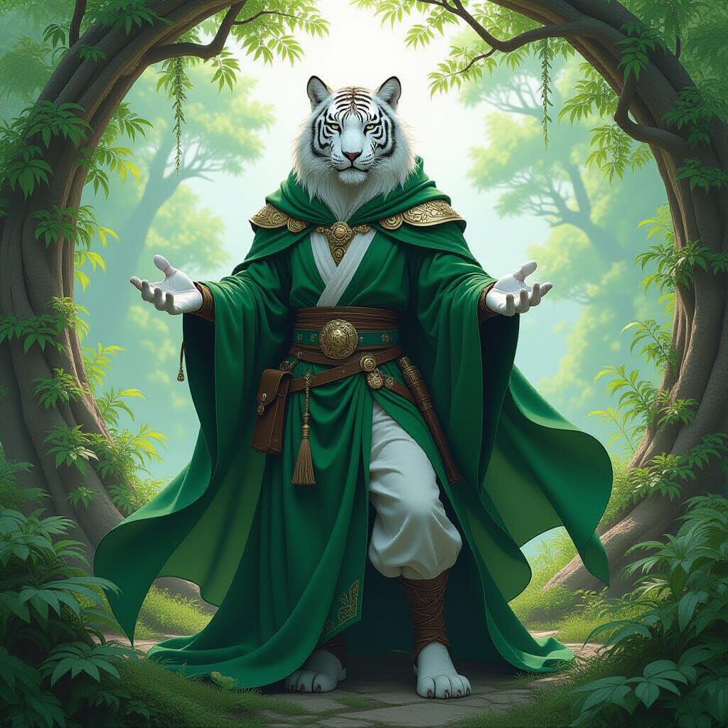 Druid Weretiger Morph in a Fantastical Landscape