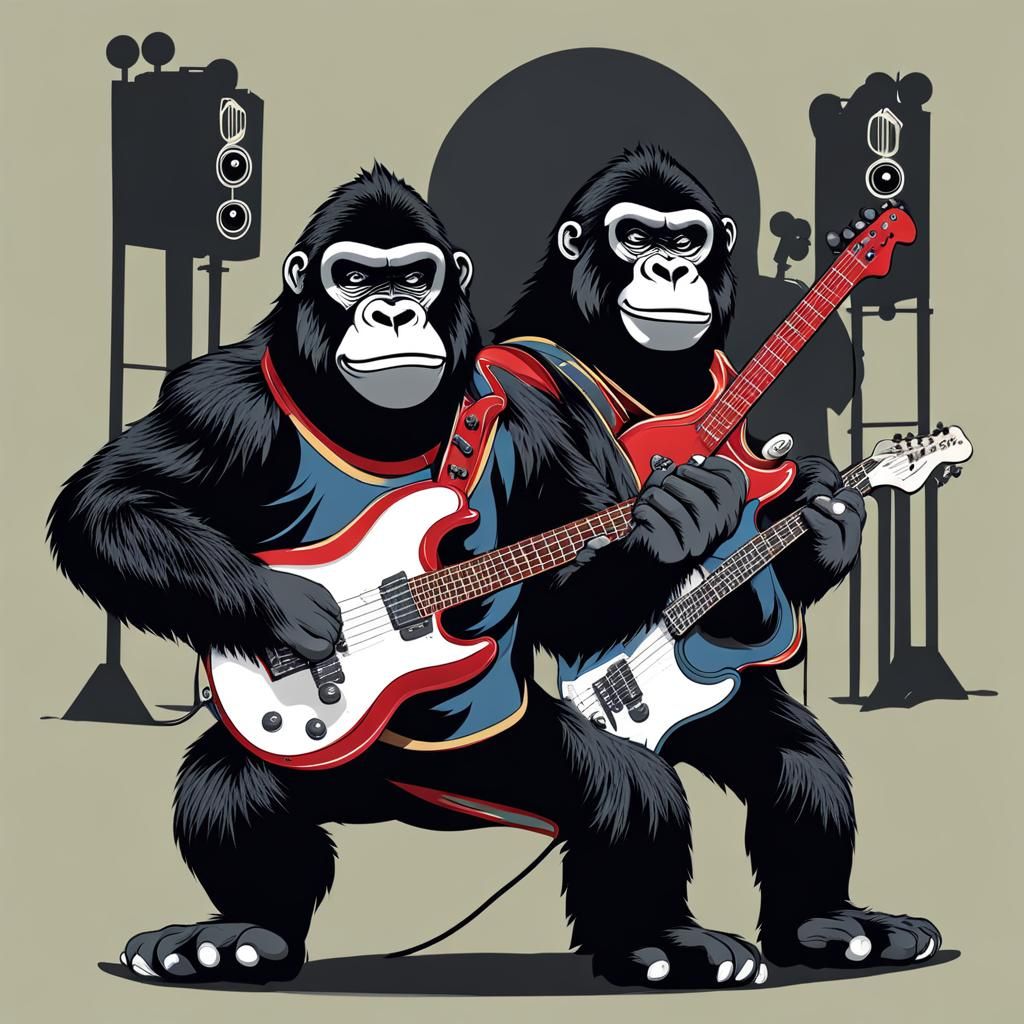 Gorilla Rock Band Plays Guitars and Drums