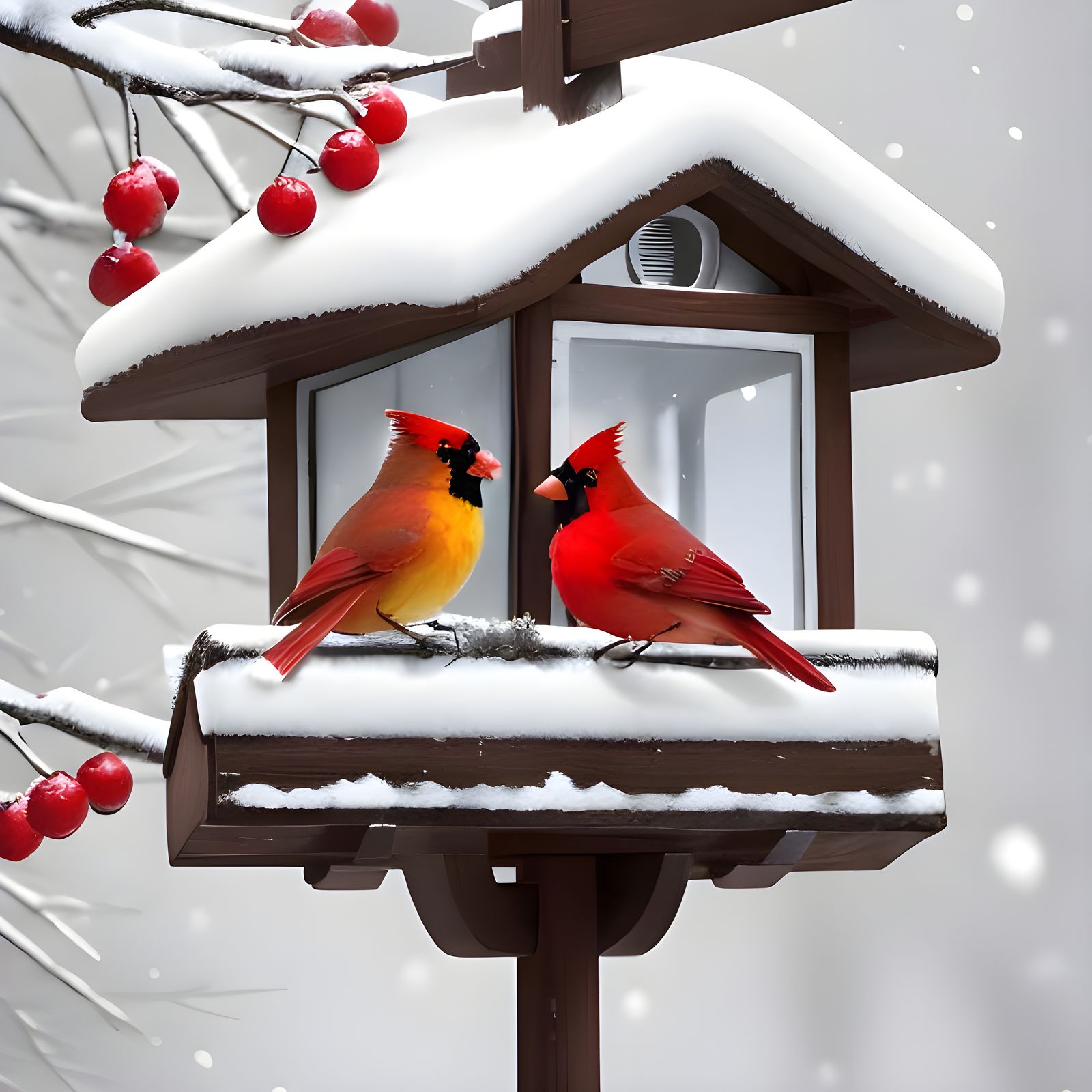 Vibrant Cardinals Gather at a Bird Feeder