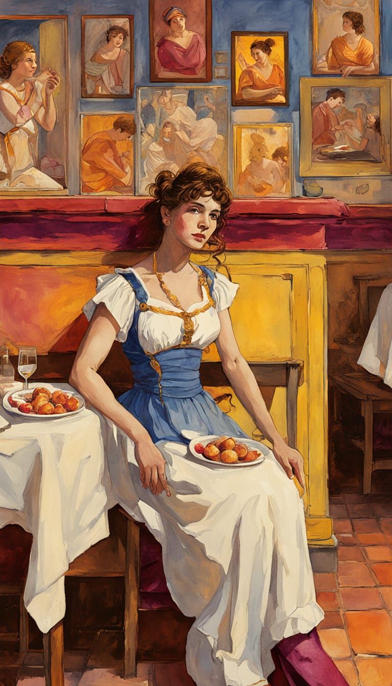 Greco-Roman Costumed Women in Pompeii Fresco Style