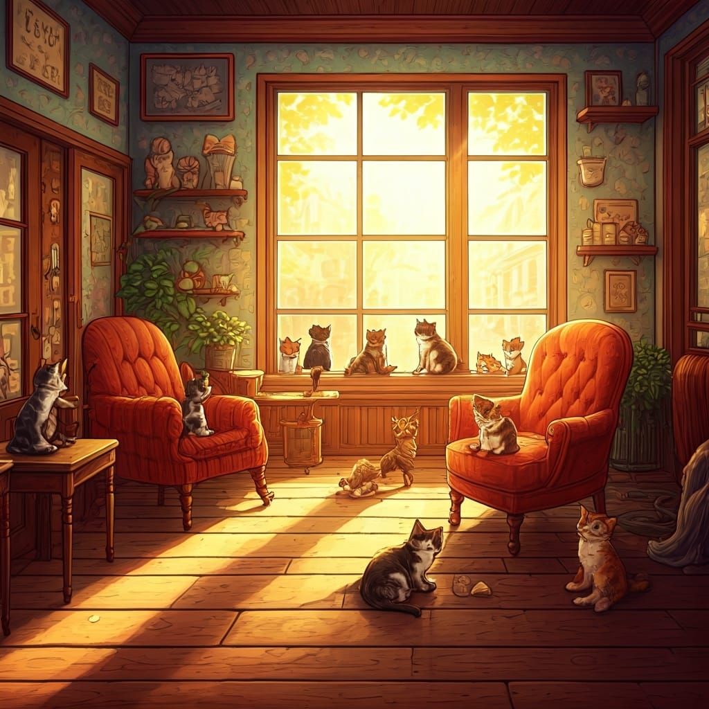 Cat Cafe Scene in Kawaii Style