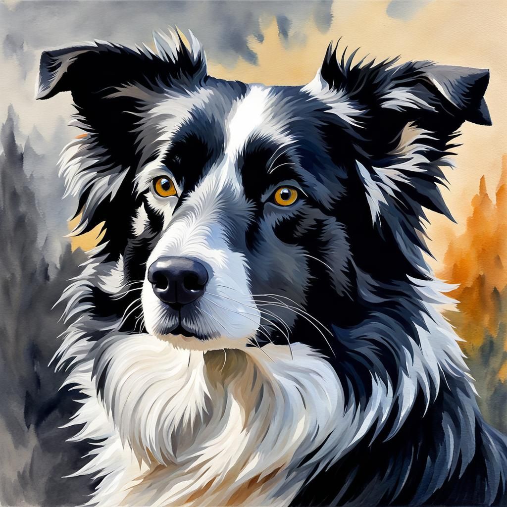 Border Collie in Gouache and Watercolor Style