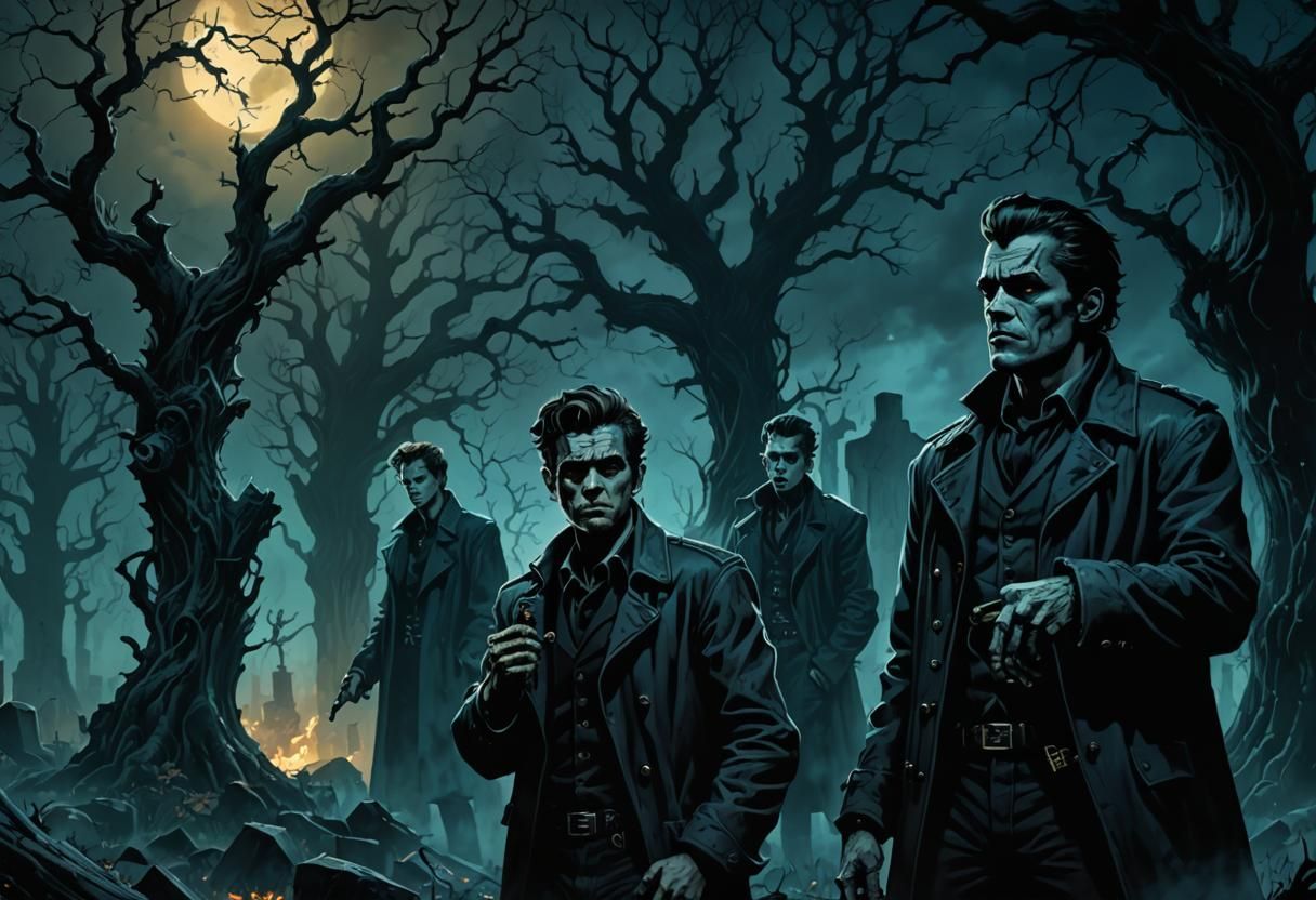 Greasers in Graveyard: Dark Fantasy Comic Art