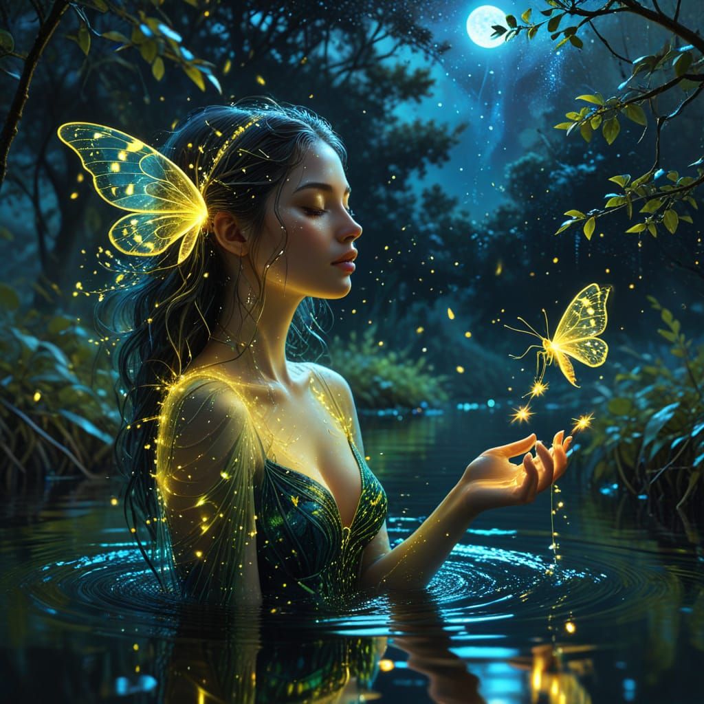 Fantasy Willow Goddess in a Starry Night Sky