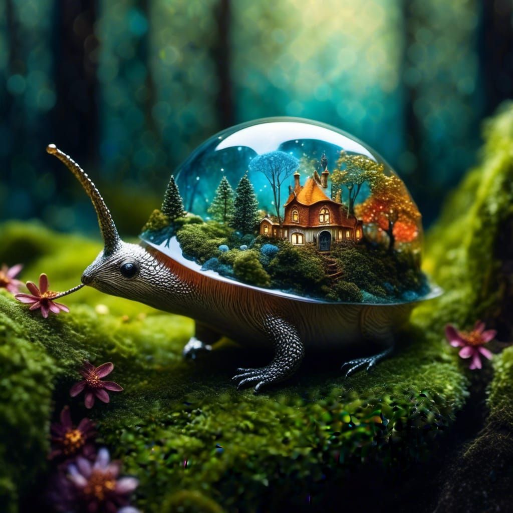 Enchanted Forest Inside Snail Shell Double Exposure