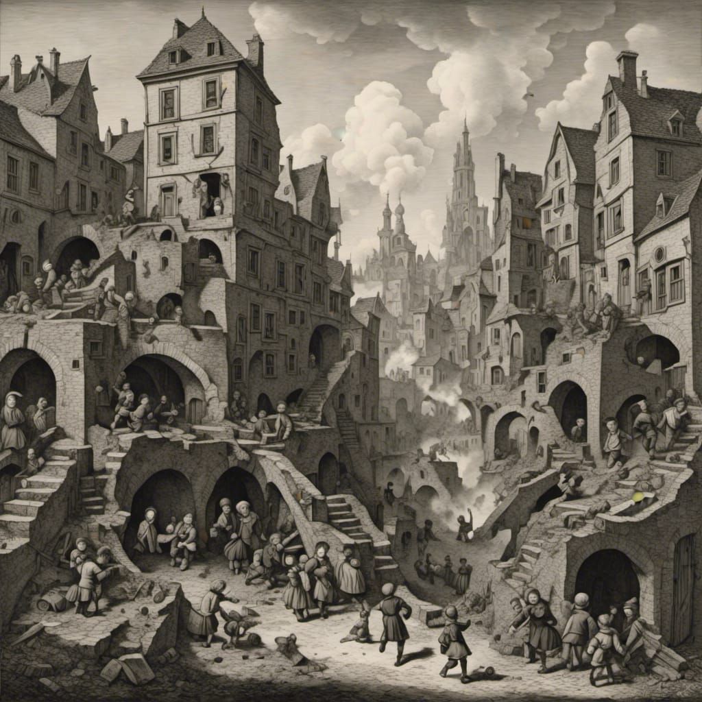 Dreamlike Cityscape of Lost Children: Surreal Image