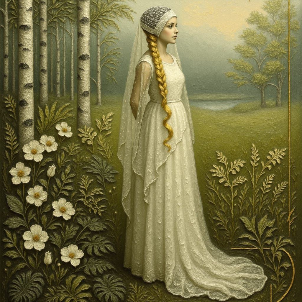 Slavic Princess in Veil with Silver Kokoshnik