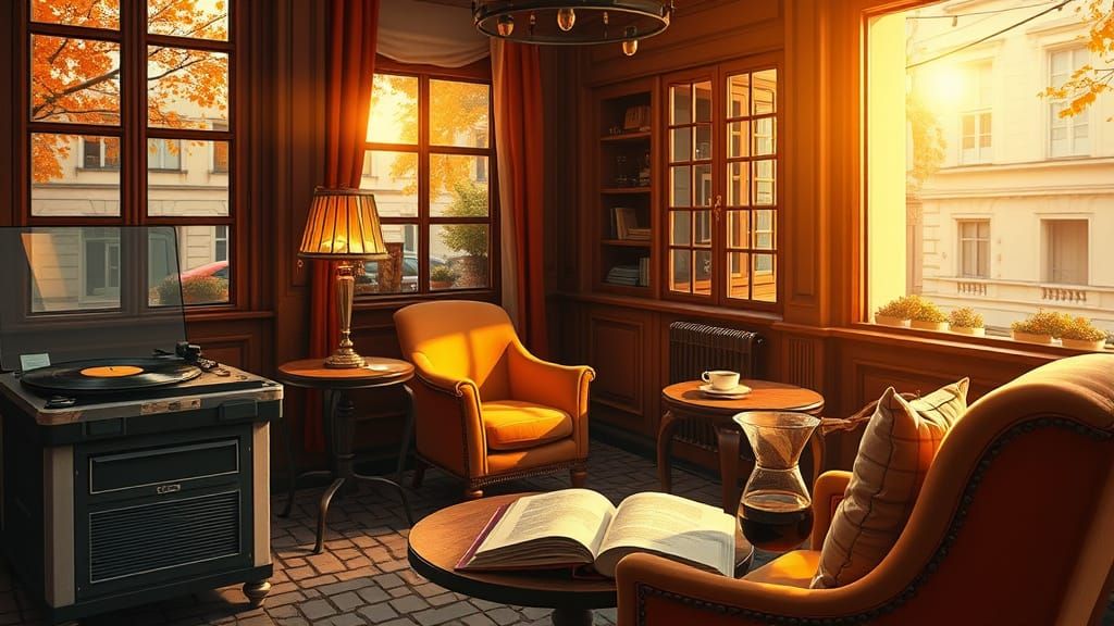 Golden Hour in Vintage Parisian Café