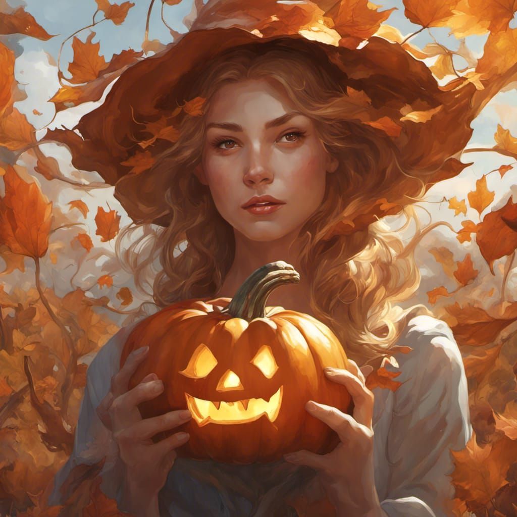 Blown Glass Pumpkin Portrait in Autumnal Landscape