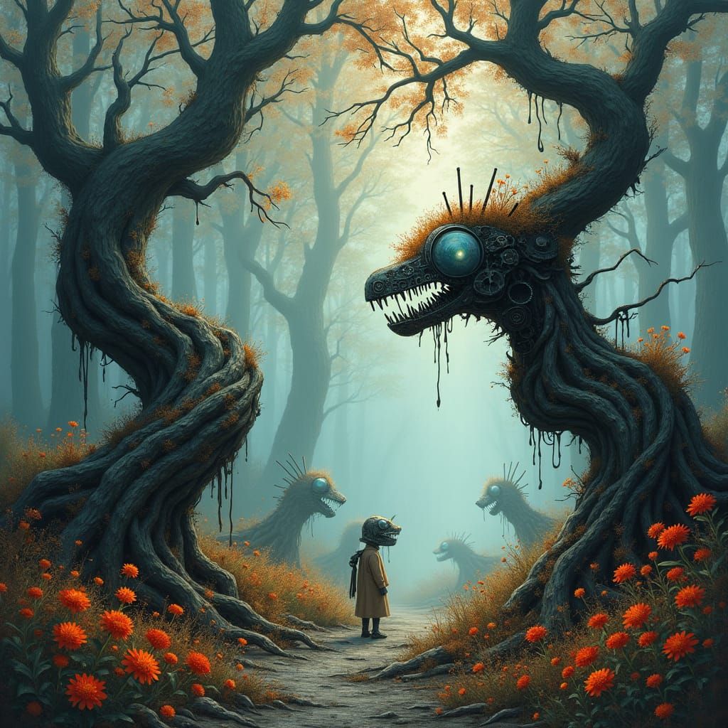 Mystical Forest of Clockwork Limbs and Mechanical Creatures