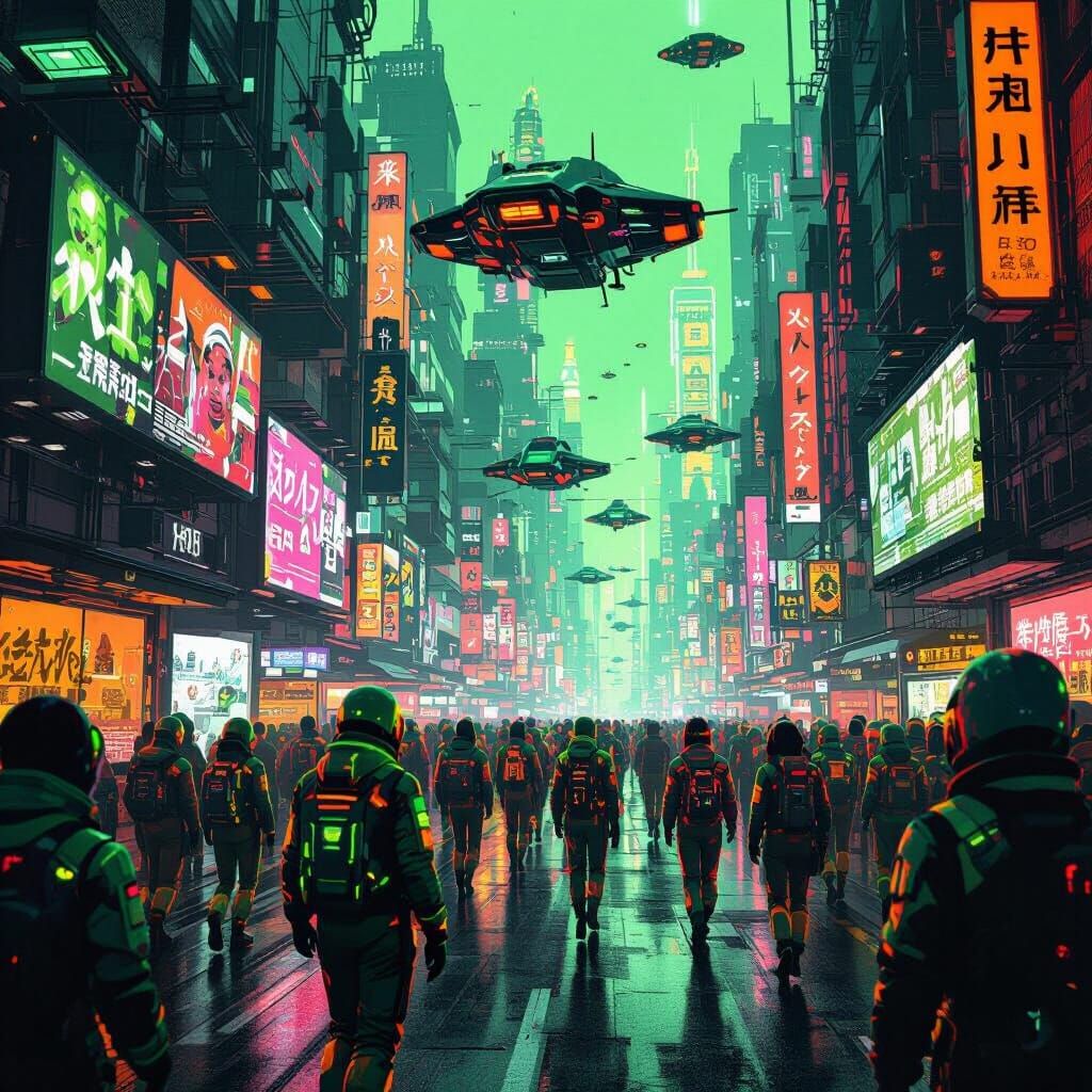 Vibrant Cyberpunk Cityscape with Neon Lights