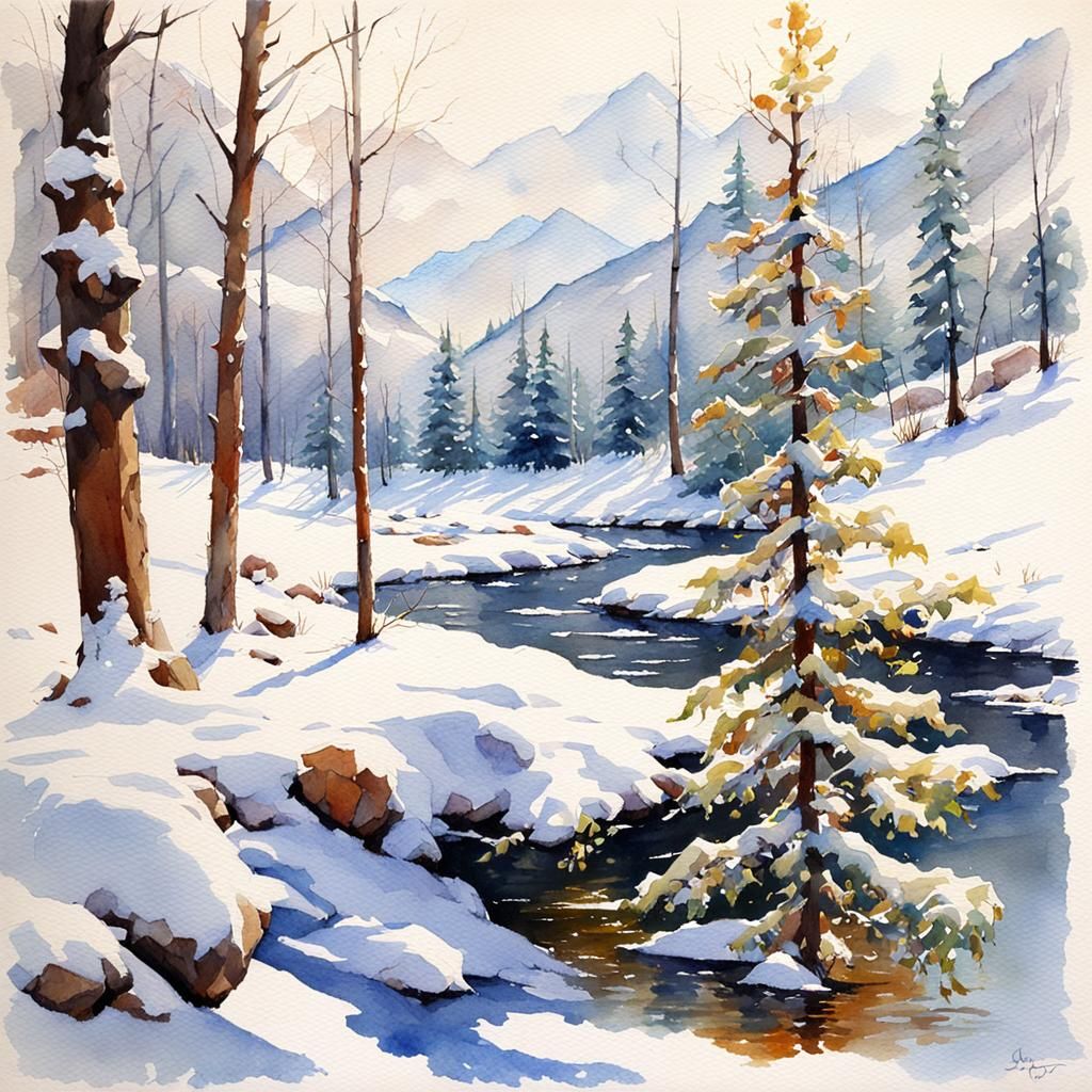 Magical Snow in Watercolor Oil Painting