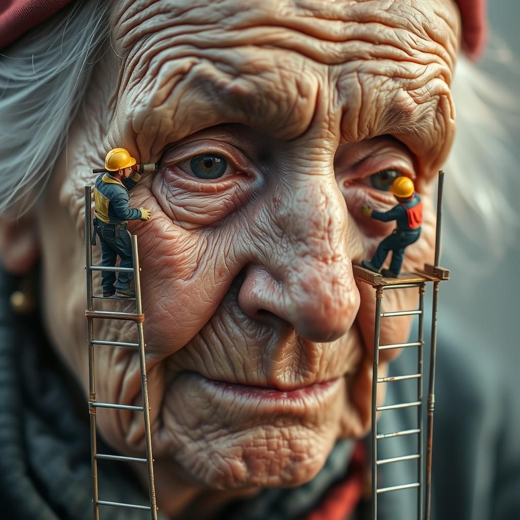 Surreal Construction on an Elderly Woman's Face
