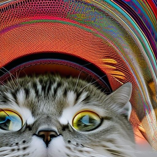 Psychedelic Hot Air Balloon Cat in Hyperrealistic Style