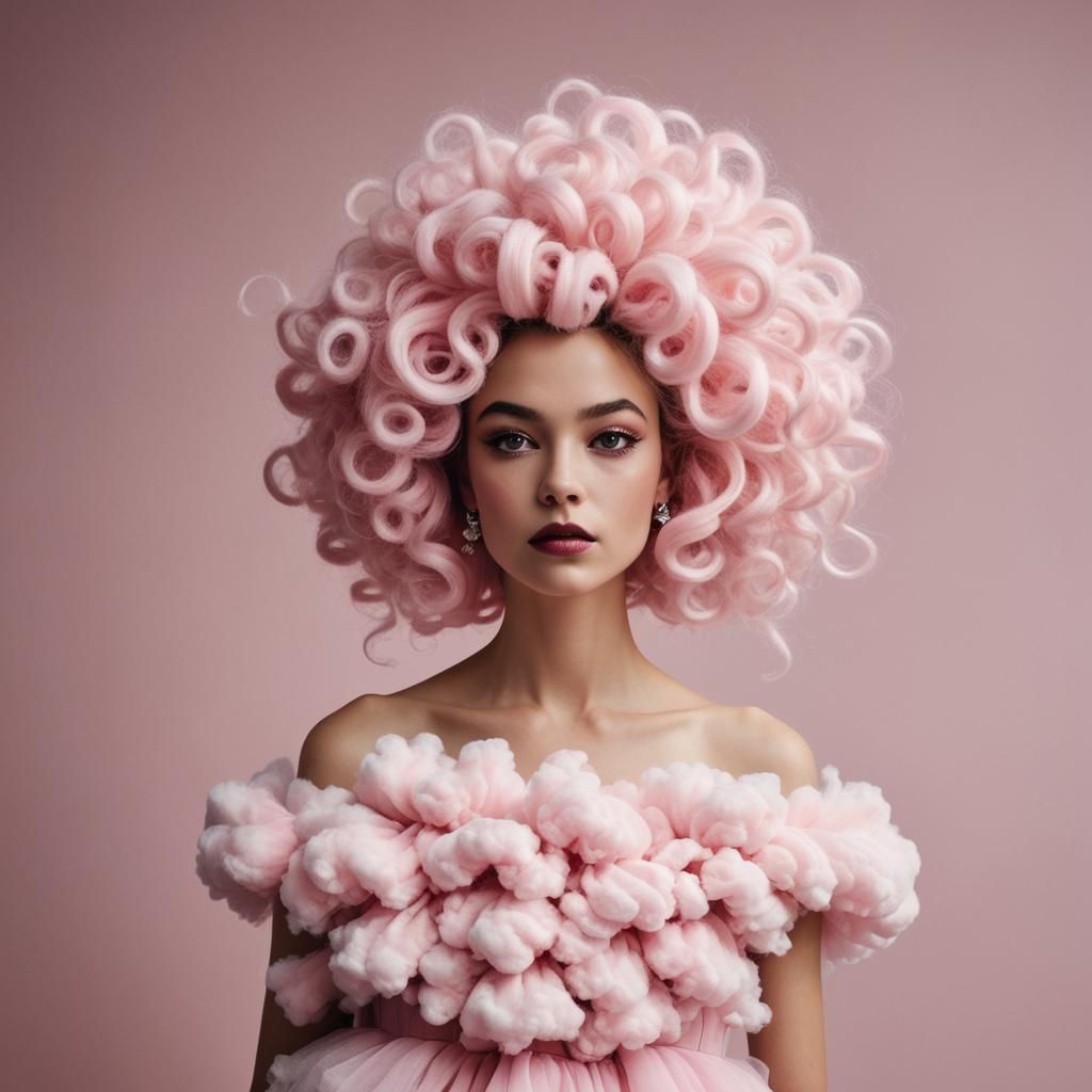 Woman in Fairy Floss Gown with Licorice Hair