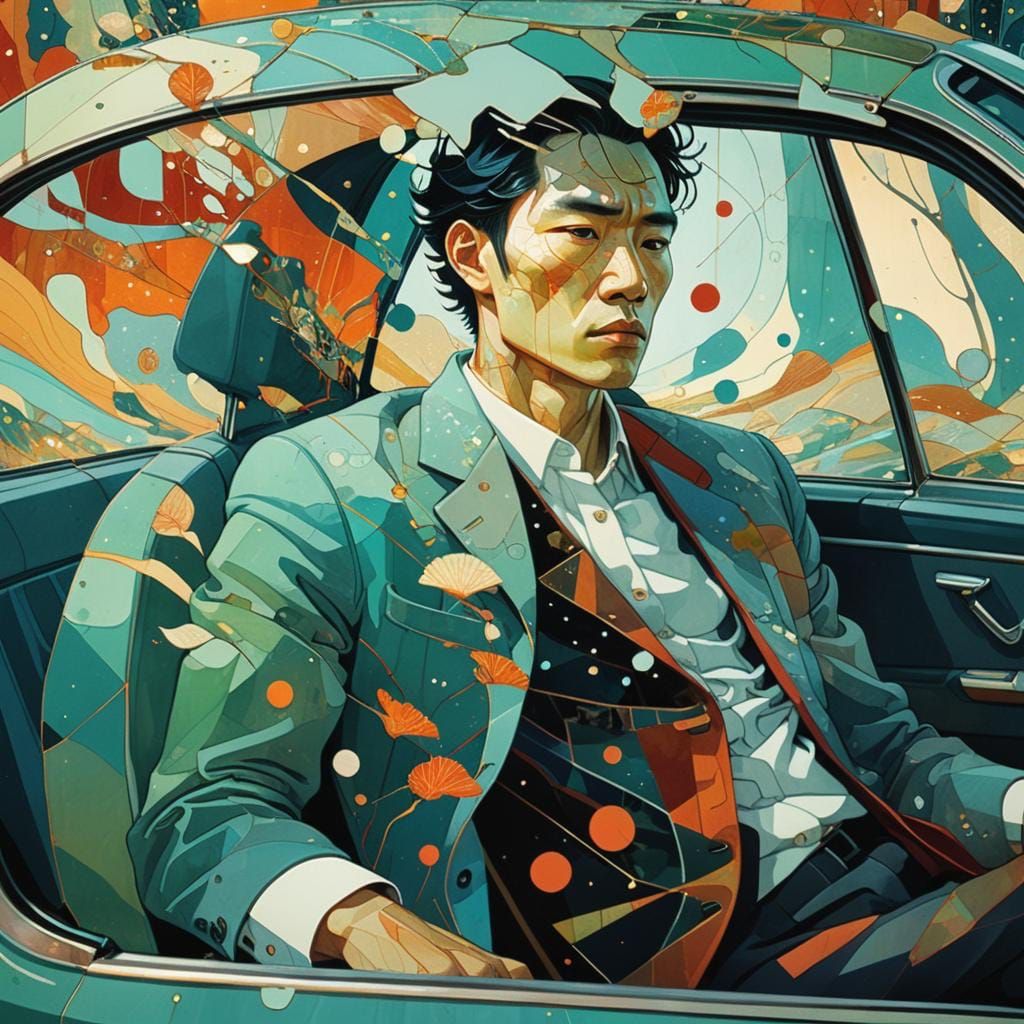 Fractured Fantasy Car Portrait in Dreamlike Abstraction