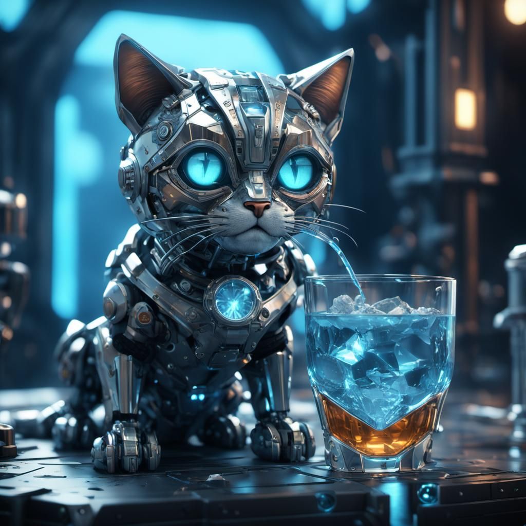 Futuristic Diamond Cat Drinks in Steampunk Style