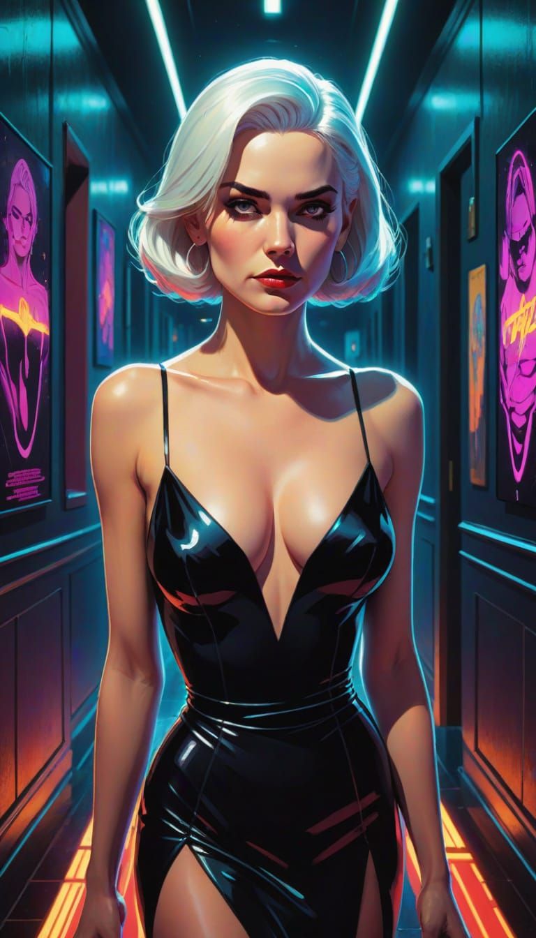Pulp Novel Cover: Woman in Hallway with Neon Lights