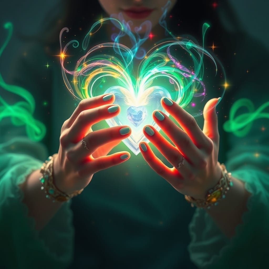 Emerald Magic Hands Weaving Rainbow Sparkles