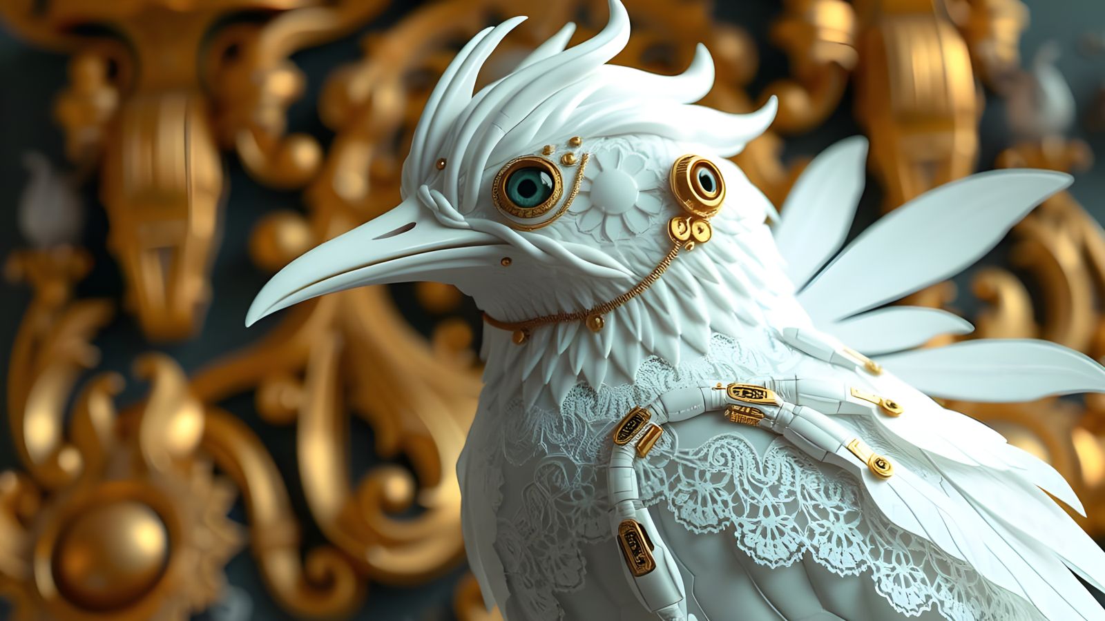 Porcelain Bird Cyborg in H.R. Giger Style