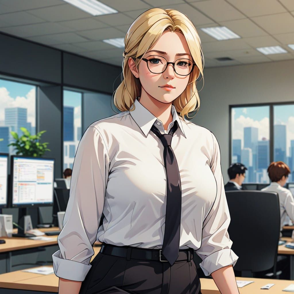 Formal Blonde Office Worker in Anime Style