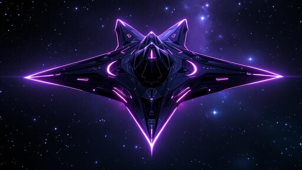 Shuriken Spaceship in Deep Space, Sleek Design
