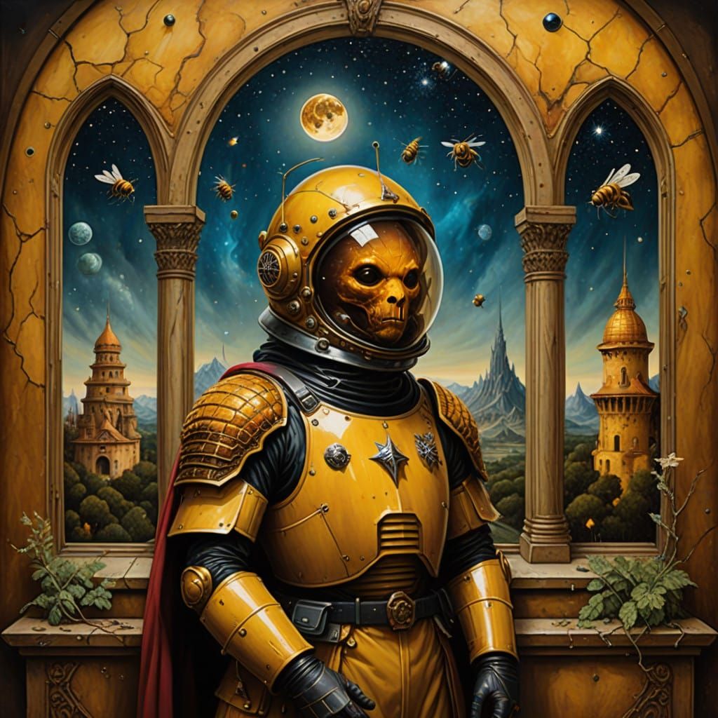 Guardian of the Starry Honey Hive in a Surreal Otherworldly ...