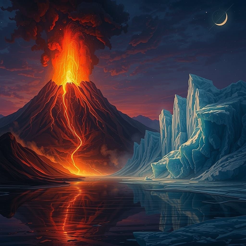 Volcano Meets Glacier: Surreal Twilight Landscape