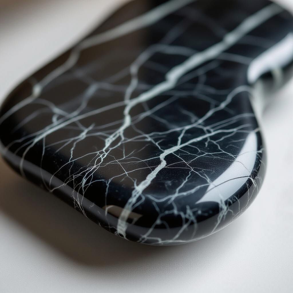 Polished Black Quartz Stone Surface with Grey Veins