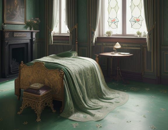 Luxurious Art Nouveau Bedroom in Winter Wonderland