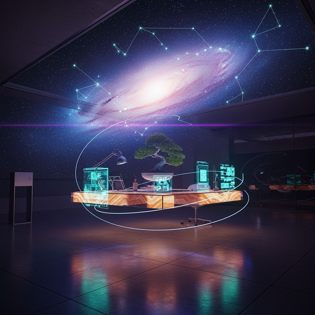 Celestial Atelier with Floating Workstation, Photorealistic ...