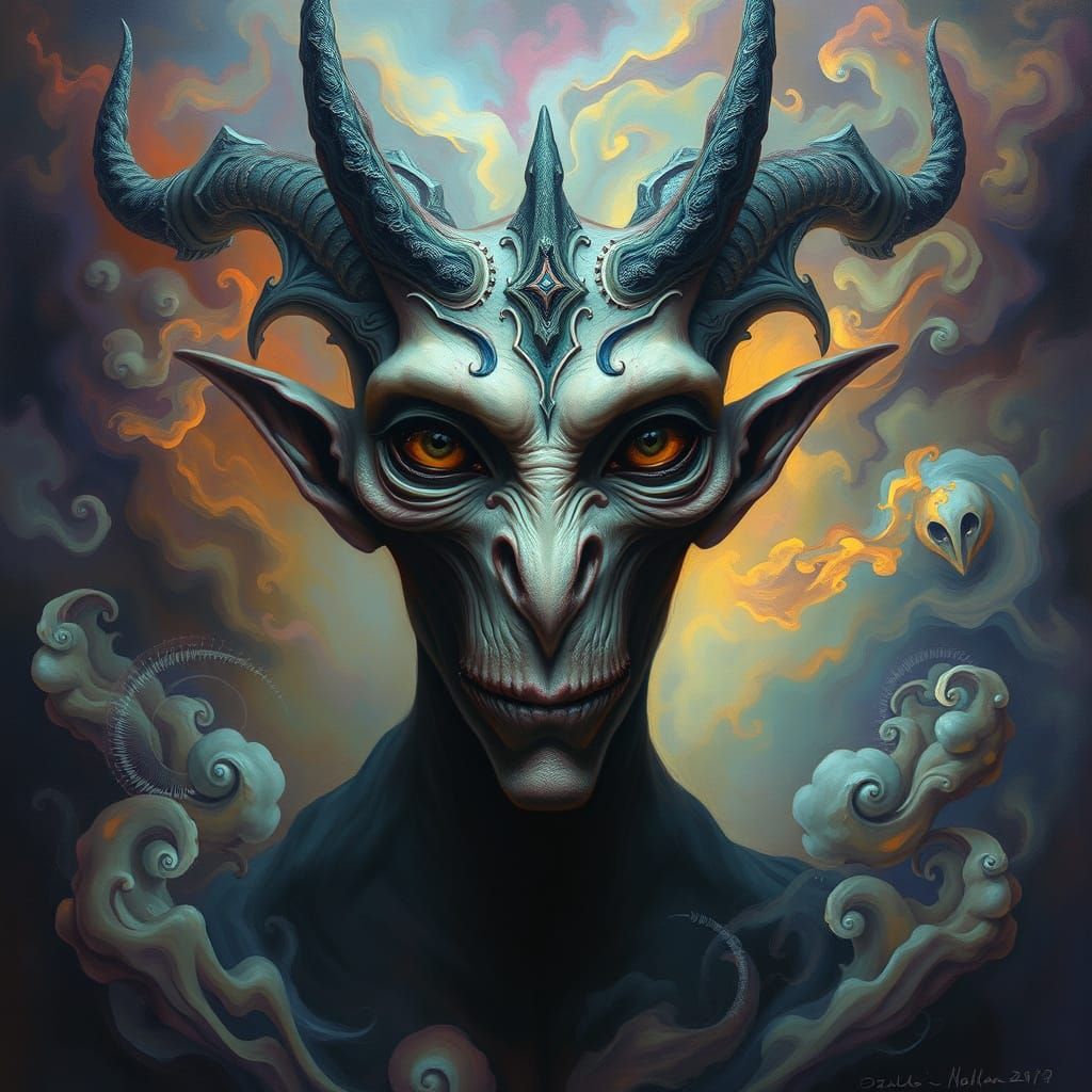 Ethereal Being in Dark Surrealist Landscape