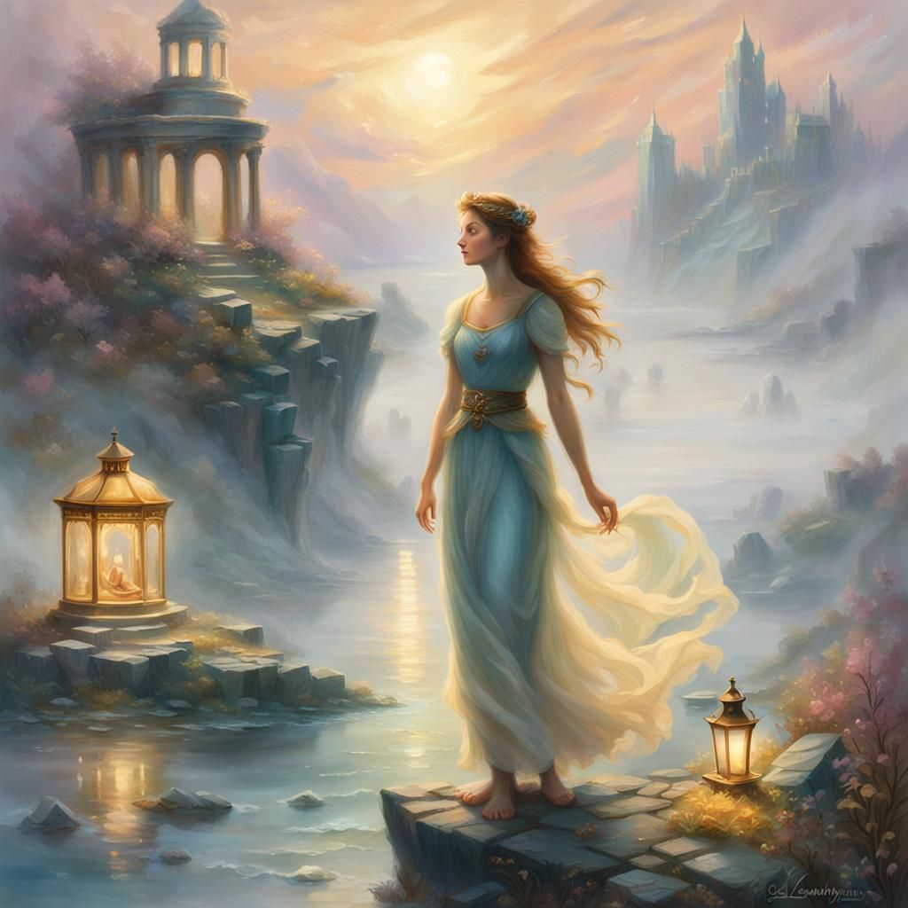 Ariadne on a Misty Shore: Fantasy Illustration
