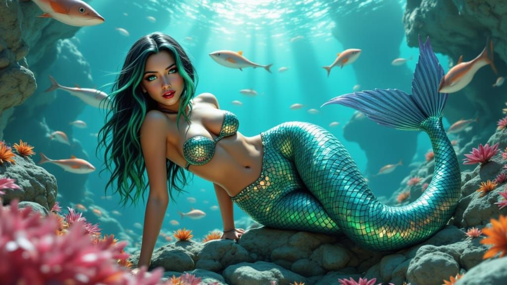 Vibrant Mermaid in Comic Book Style