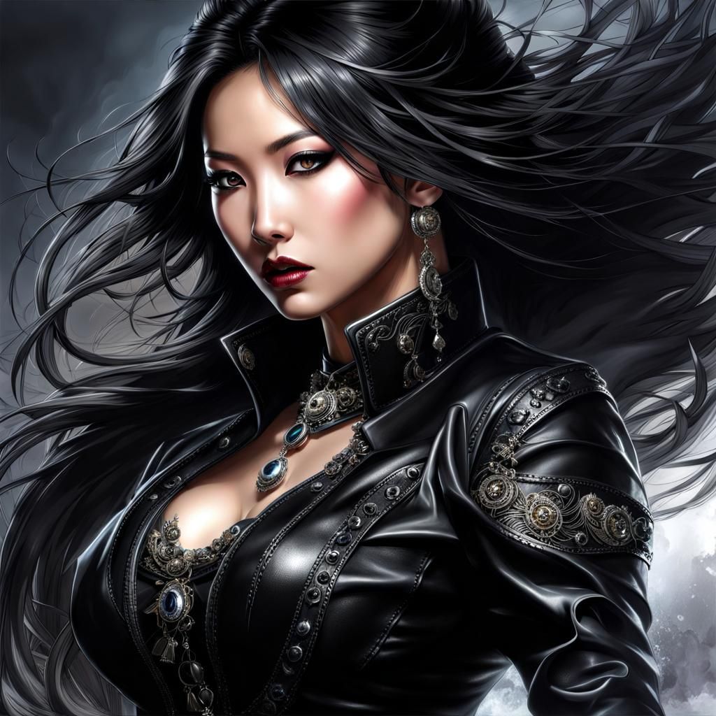 Gothic Asian Mistress in Leather and Lace