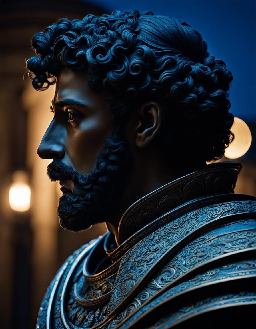 Marcus Aurelius in Moonlit Contemplation