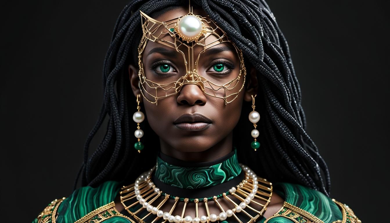 Woman in pearl-malachite mask