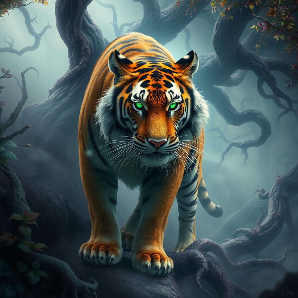 Majestic Tiger in Dreamlike Forest, with Ethereal Eyes and S...