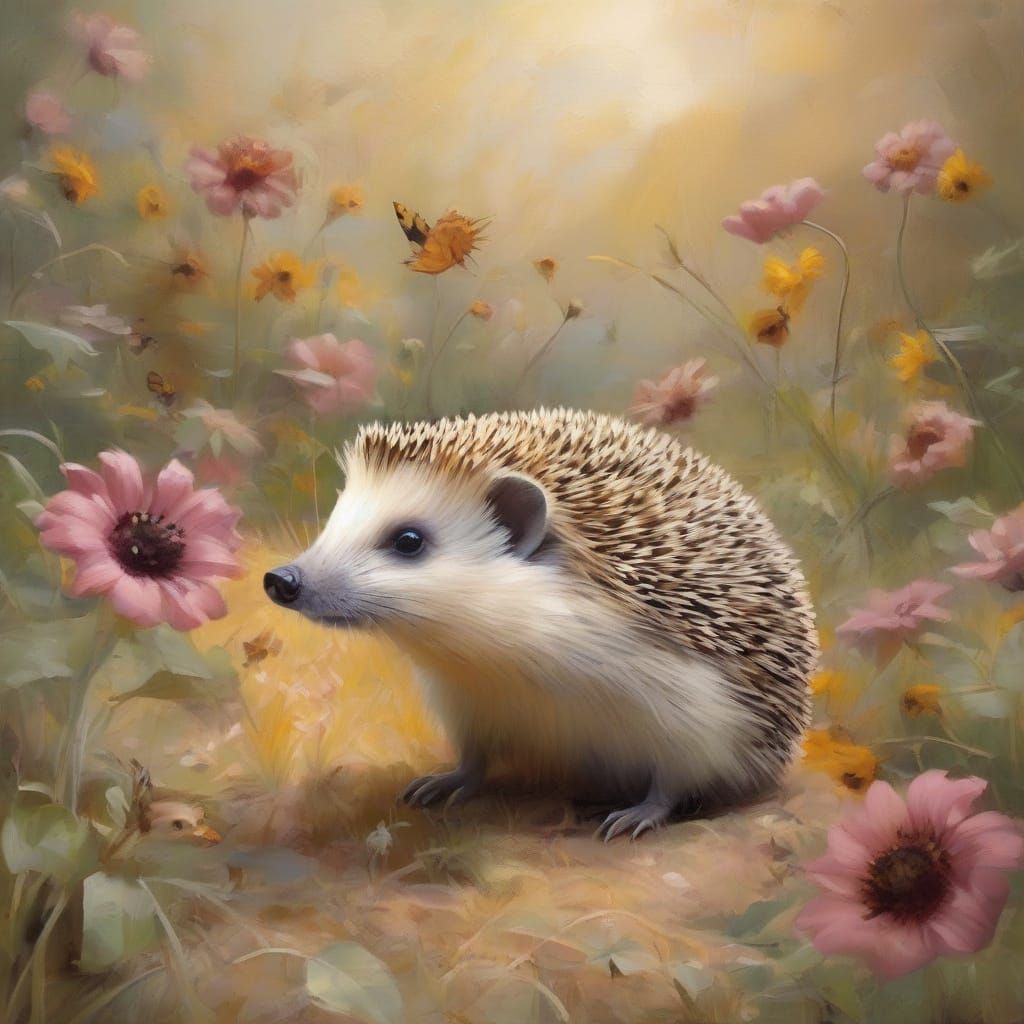 Whimsical Hedgehog in a Vibrant Floral Paradise