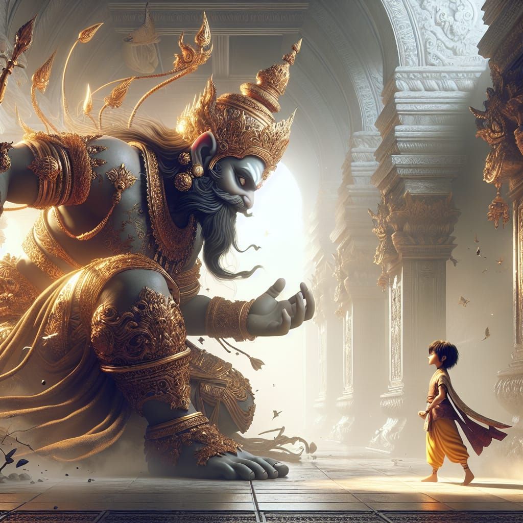 Epic Fantasy Deity Encounters Young Warrior Girl