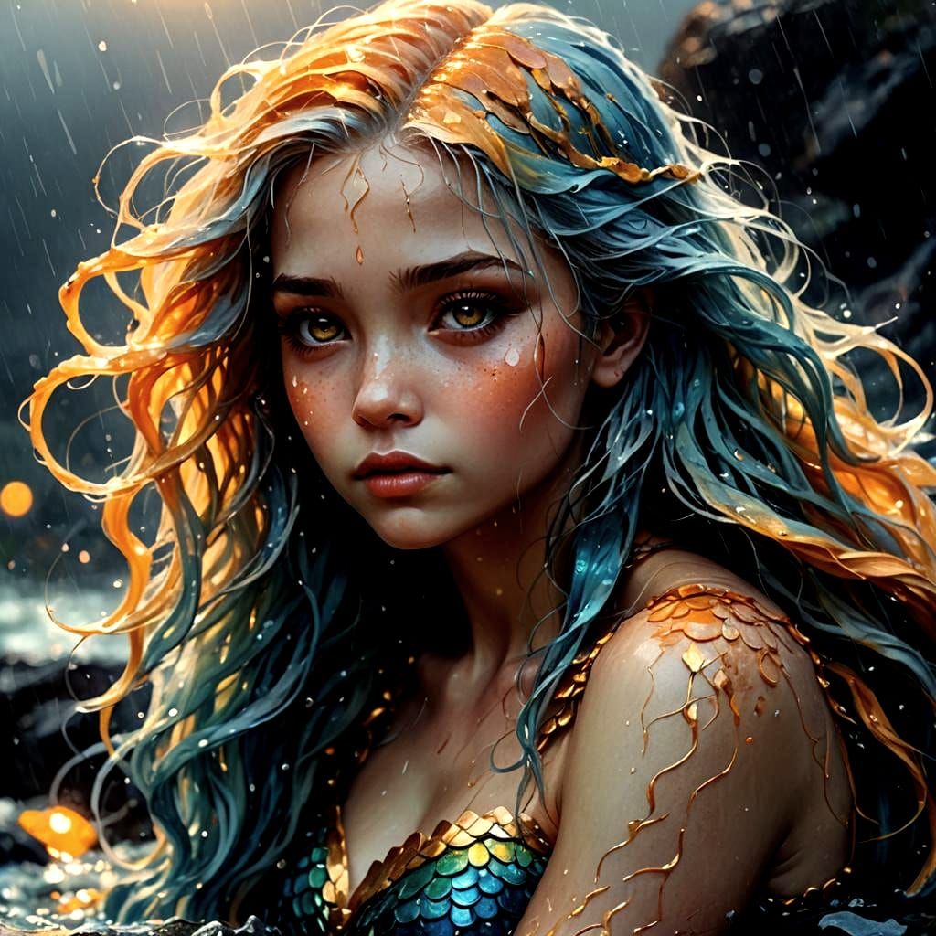 Rainy Mermaid Fantasy Art in Rich Colors
