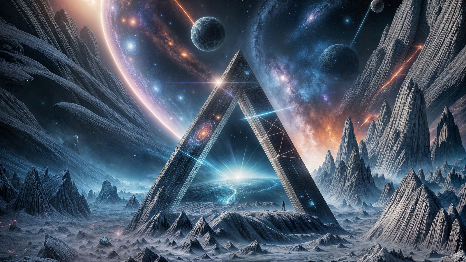 Futuristic Galaxy Triangle Rock Formation in Space