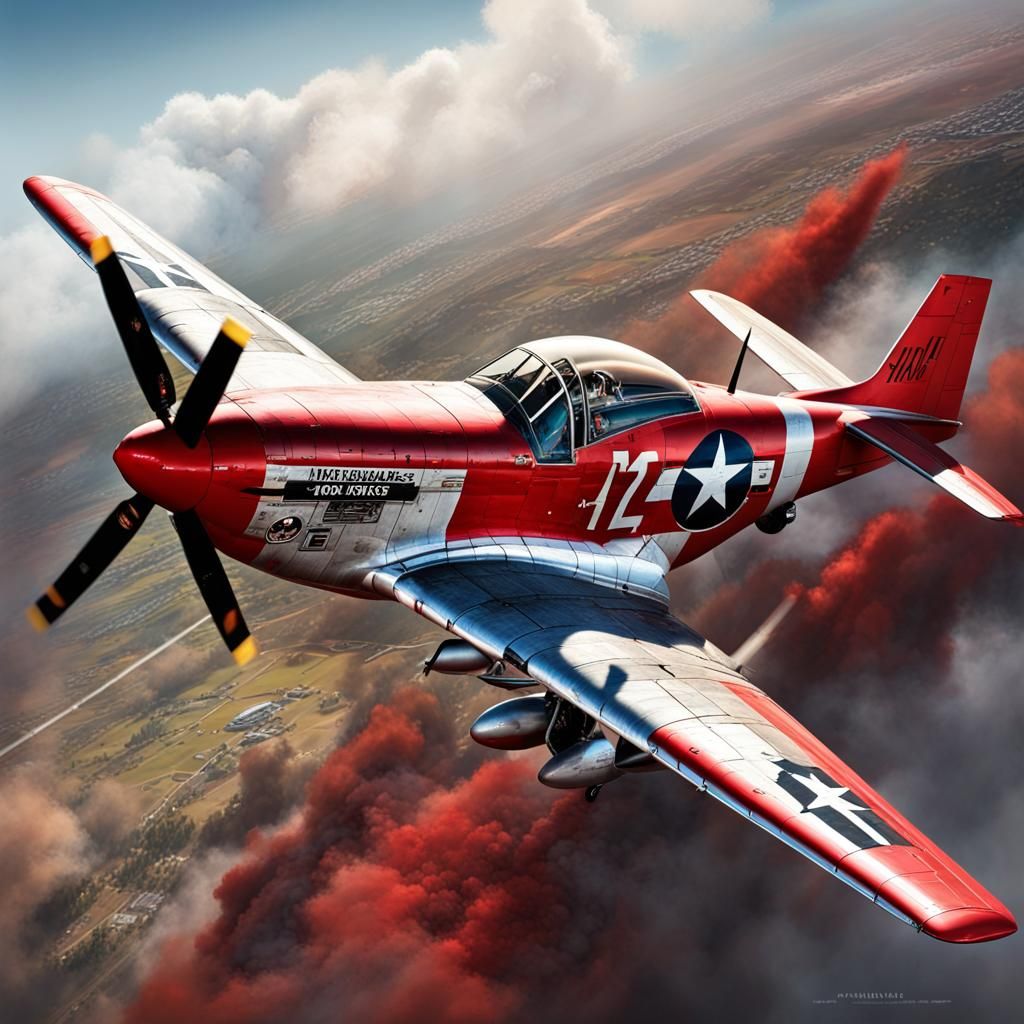 Red Tail P-51 Mustang in WWII Cinematic Scene