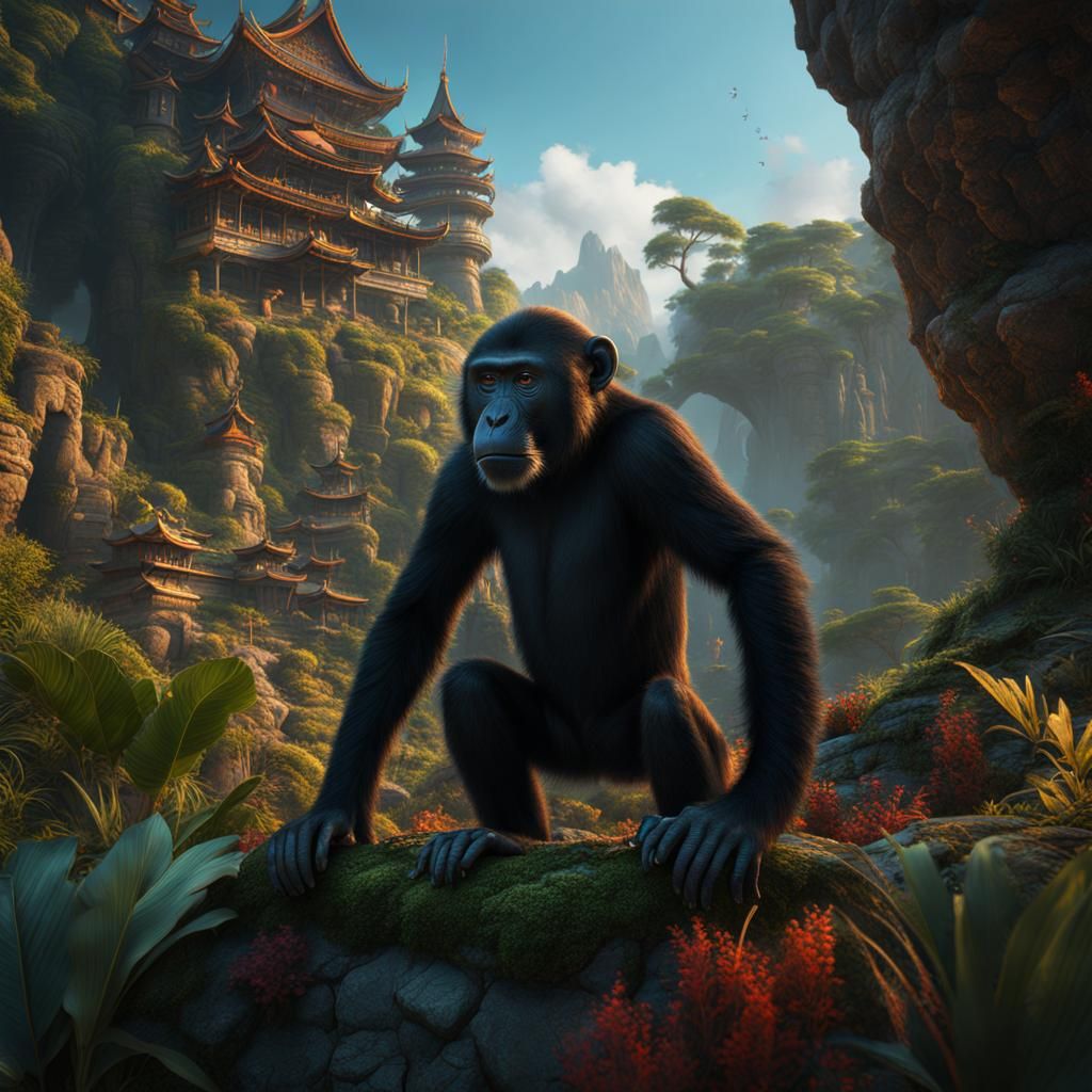 Detailed Black Monkey Fantasy Concept Art