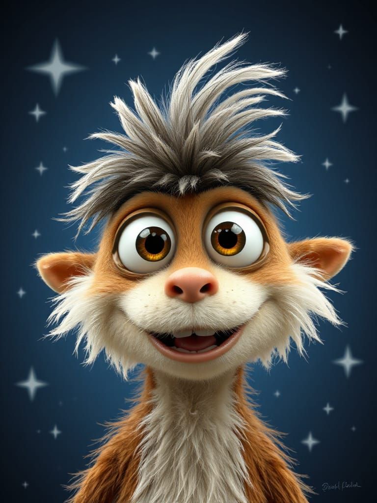 Whimsical Furry Friend in a Starry Night Sky