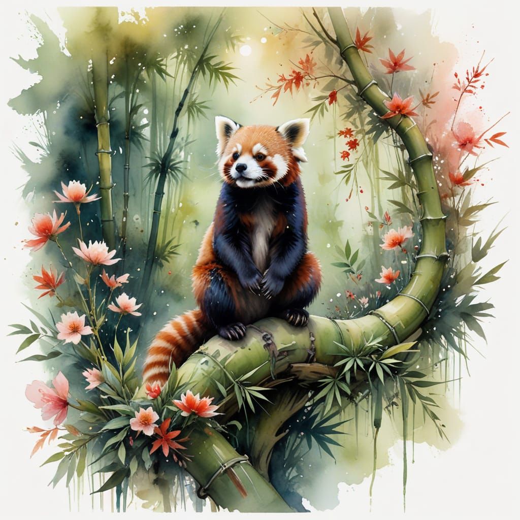 Whispers of Ancient Bamboo Grove in Watercolor Style