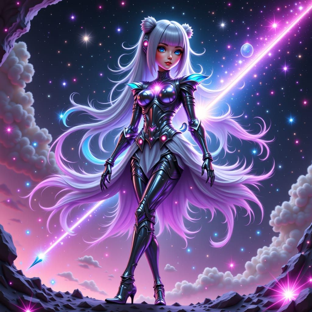 Erza Scarlet in Silver Armor with Holographic Sword